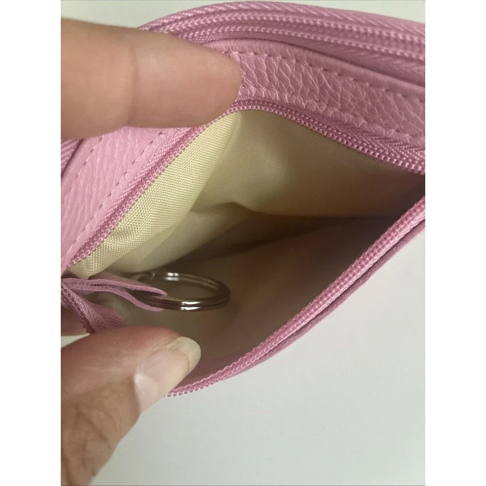 Buxton Pink Leather ID Coin Purse Card Holder Wallet Mini Key Holder